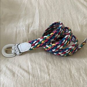Multicolor Braided Split Leather Belt with White Buckle Size 1X